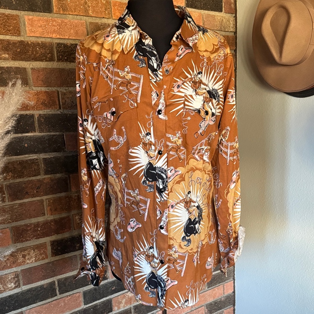 Wrangler Brown Western Bucks‎ Bronx Print Button-Up Shirt